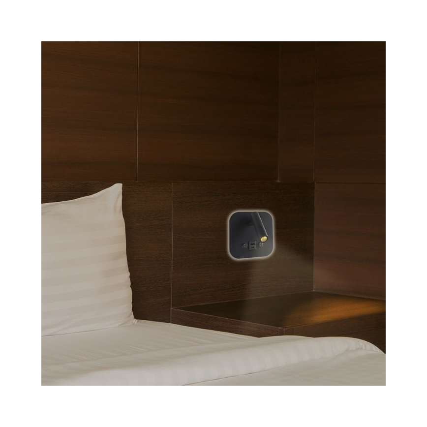 LED vægspot med USB-port LED/8W/230V 3000K sort