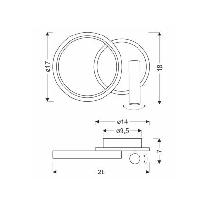LED vægspot MONET LED/16W/230V sort