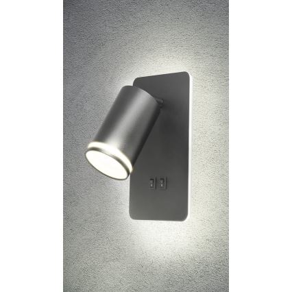 LED vægspot PARIS 1xGU10/10W/230V + LED/6W/230V sort