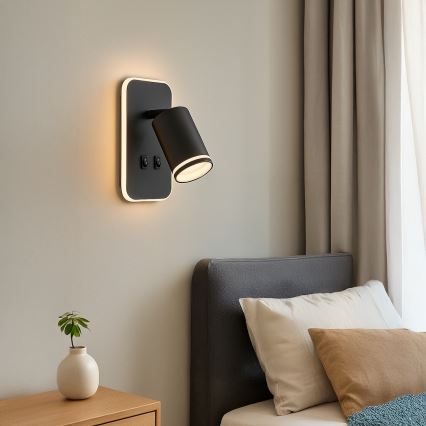 LED vægspot PIPE 1xGU10/10W/230V + LED/6W sort