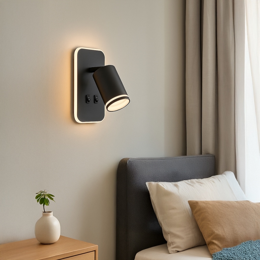 LED vægspot PIPE 1xGU10/10W/230V + LED/6W sort
