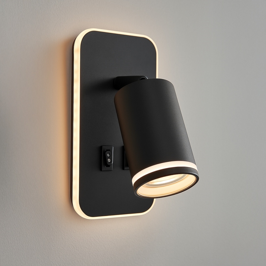 LED vægspot PIPE 1xGU10/10W/230V + LED/6W sort