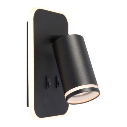 LED vægspot PIPE 1xGU10/10W/230V + LED/6W sort