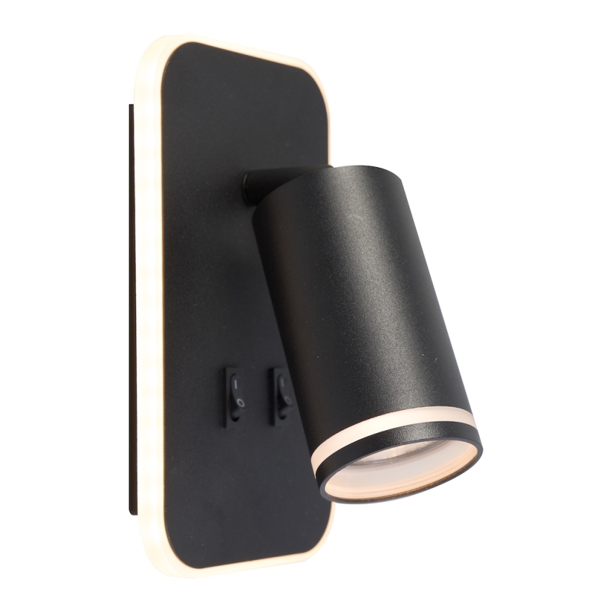 LED vægspot PIPE 1xGU10/10W/230V + LED/6W sort