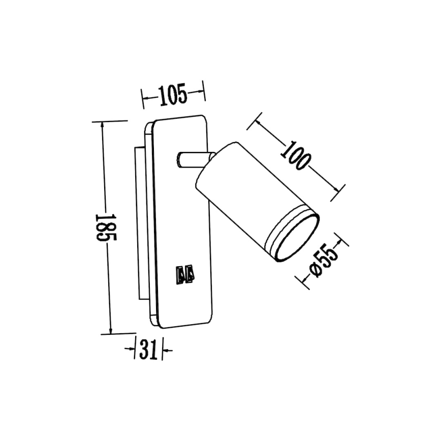 LED vægspot PIPE 1xGU10/10W/230V + LED/6W sort