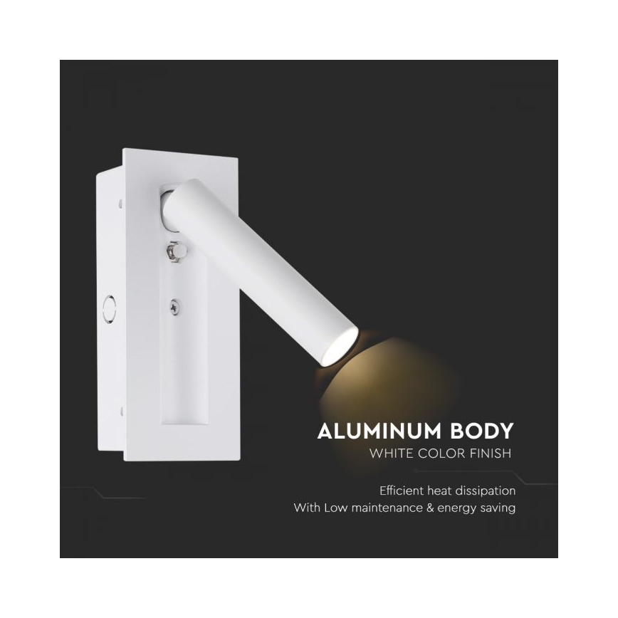 LED vægspotlampe LED/2W/230V 3000K hvid