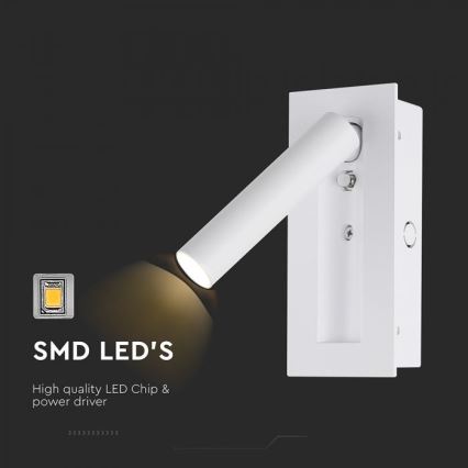 LED vægspotlampe LED/2W/230V 3000K hvid