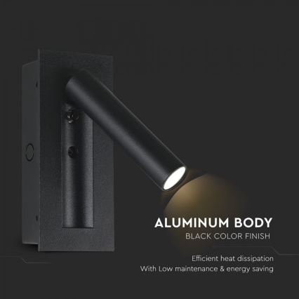 LED vægspotlampe LED/2W/230V 3000K sort