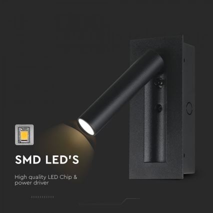 LED vægspotlampe LED/2W/230V 3000K sort