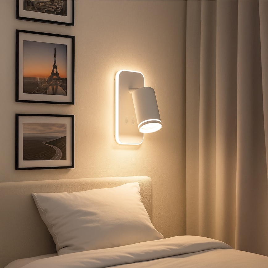 LED vægspotlampe PIPE 1xGU10/10W/230V + LED/6W hvid
