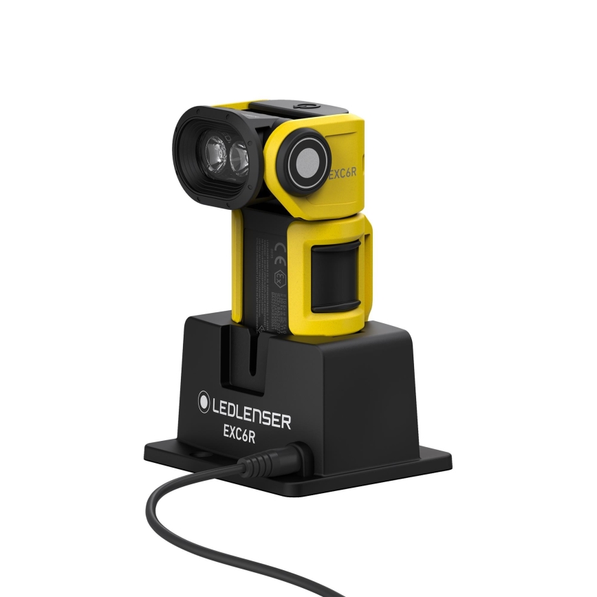 Ledlenser EXC6R - LED dæmpbar genopladelig lygte med ladestation, 1900 mAh, IP68, 300 lm, 10 h, gul