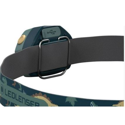 Ledlenser KIDLED4R DINO - LED dæmpbar genopladelig pandelampe til børn LED/280 mAh IPX4 40 lm 18 timer grøn