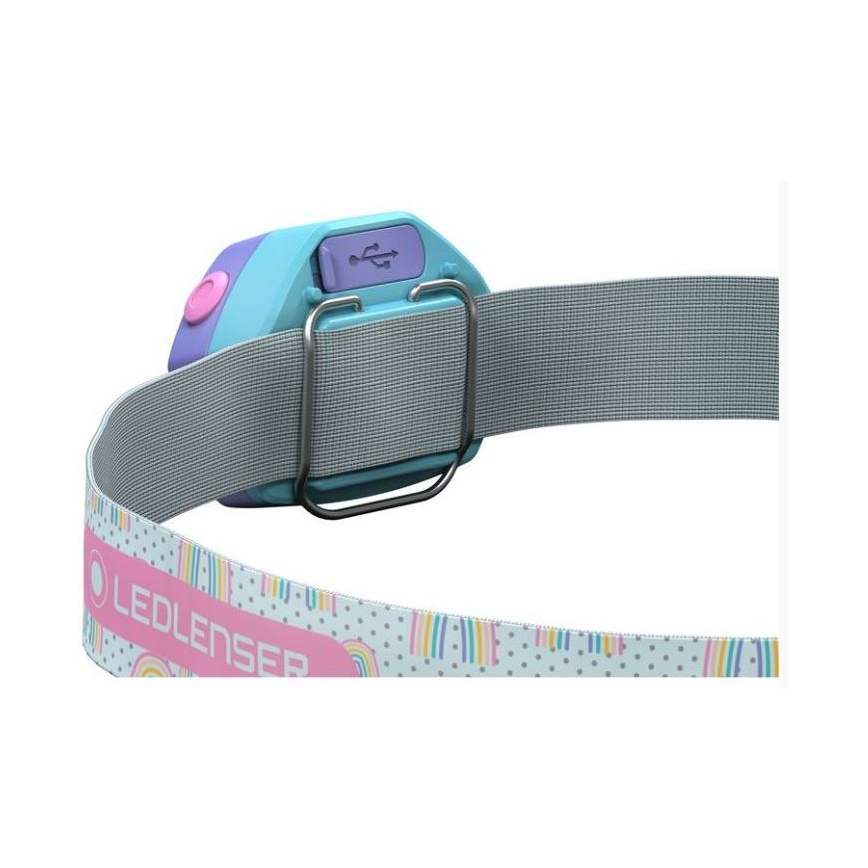 Ledlenser KIDLED4R RAINBOW - LED-dæmpbar genopladelig pandelampe til børn LED/280 mAh IPX4 40lm 18 h lilla