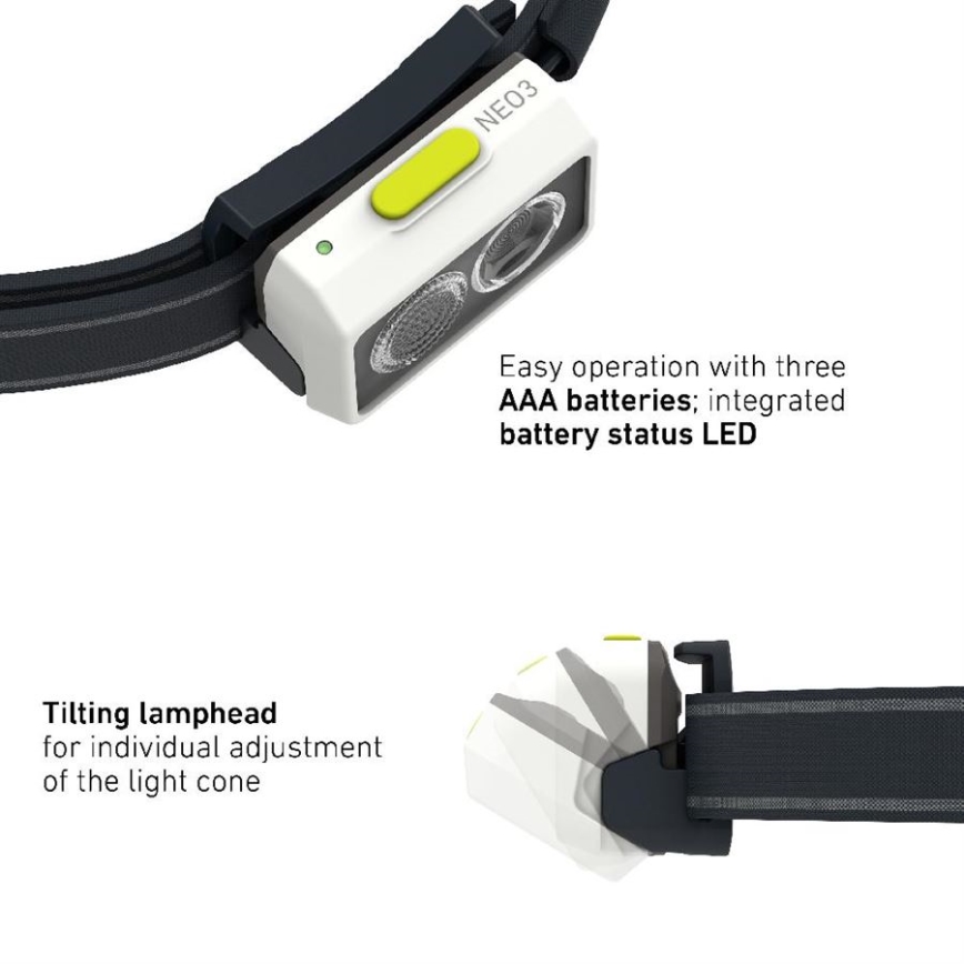 Ledlenser NEO3 - Dæmpbar LED-pandelampe LED/3xAAA IP54 400 lm 20 h sort/hvid