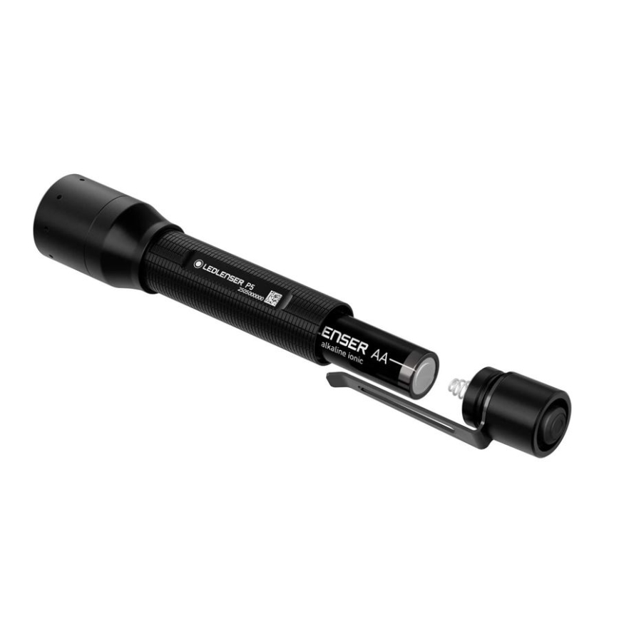 Ledlenser P5 - LED-dæmpbar lommelygte, 1xAA, IP54, 200 lm, 8 t, sort