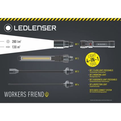 Ledlenser WORKERS FRIEND - LED Dæmpbar genopladelig lommelygte LED/2500 mAh 280 lm 80 h sort