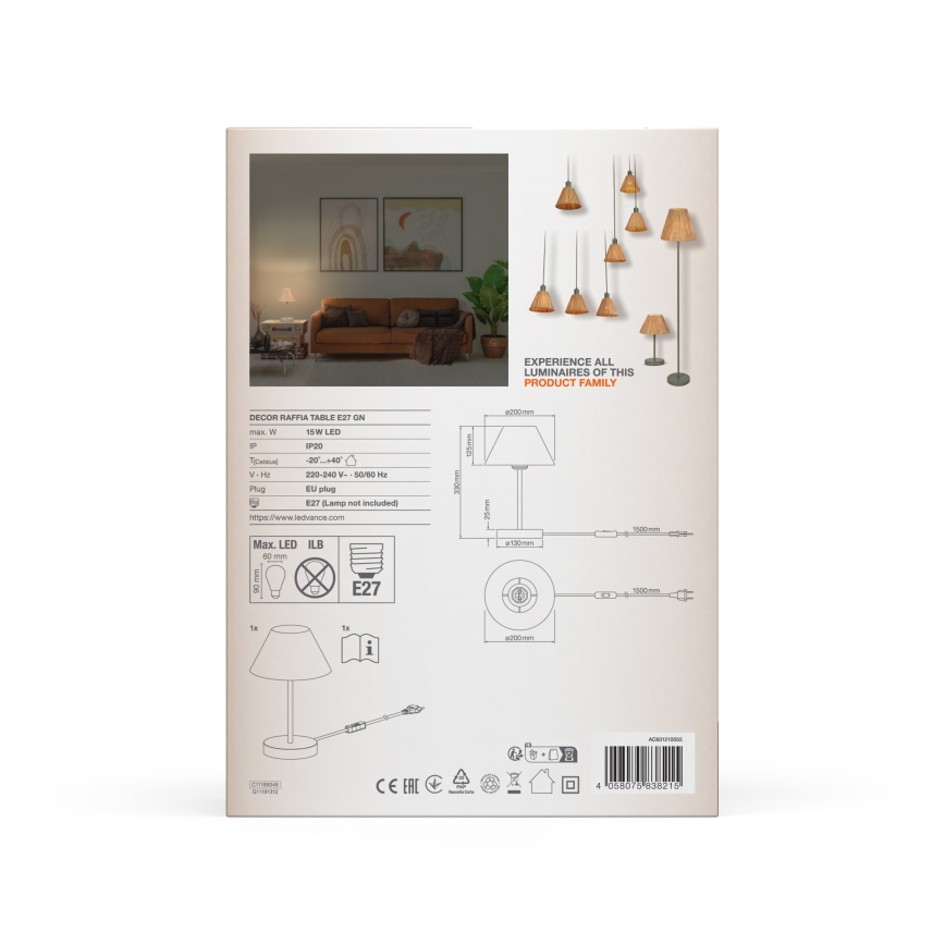 Ledvance - Bordlampe DECOR RAFFIA 1xE27/15W/230V raffia bast
