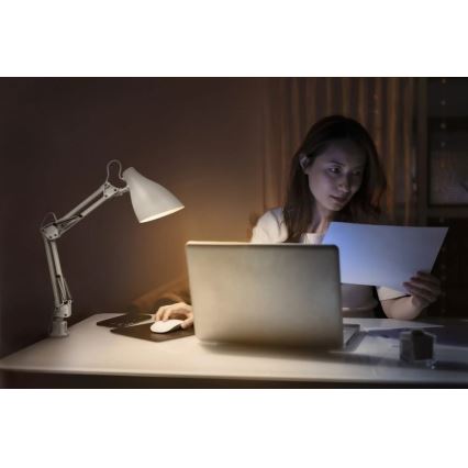 Ledvance - Bordlampe med klemme PEAR 1xE27/11W/230V hvid
