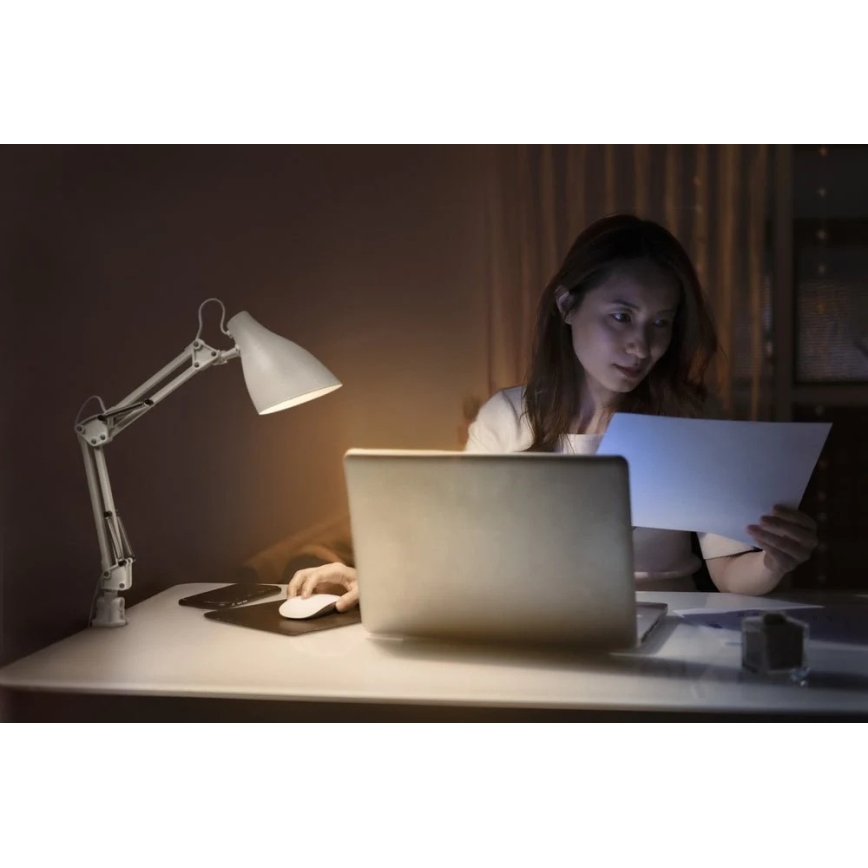 Ledvance - Bordlampe med klemme PEAR 1xE27/11W/230V hvid