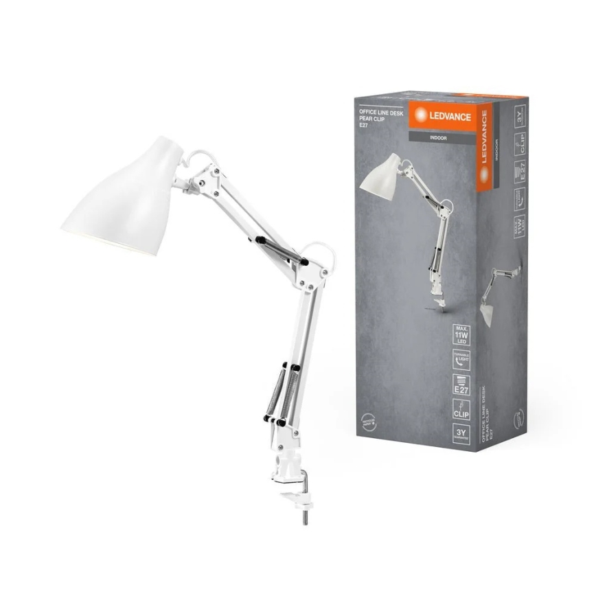 Ledvance - Bordlampe med klemme PEAR 1xE27/11W/230V hvid