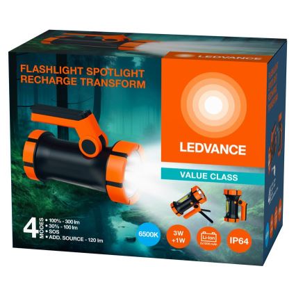 Ledvance - Genopladelig LED lommelygte med powerbank FLASHLIGHT LED/3W/5V IP64 2400 mAh