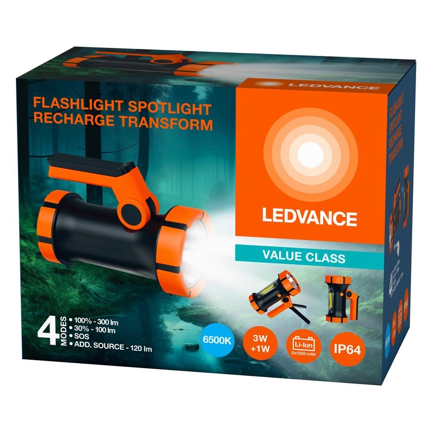 Ledvance - Genopladelig LED lommelygte med powerbank FLASHLIGHT LED/3W/5V IP64 2400 mAh