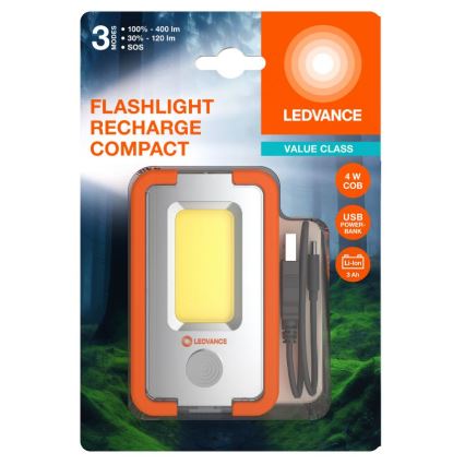 Ledvance - Genopladelig LED lommelygte med powerbank FLASHLIGHT LED/4W/5V 3000mAh IPX2