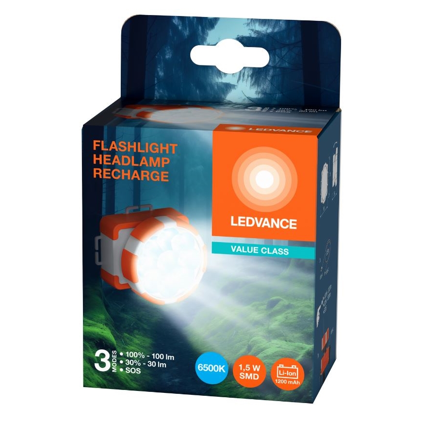 Ledvance - Genopladelig LED pandelampe FLASHLIGHT LED/1,5W/5V 1200mAh