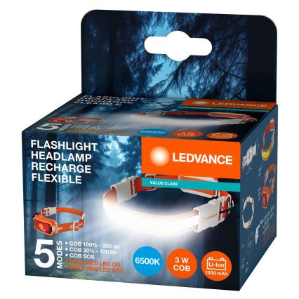 Ledvance - Genopladelig LED pandelampe FLASHLIGHT LED/3W/5V 1000 mAh