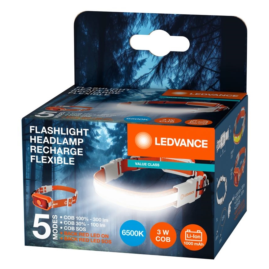 Ledvance - Genopladelig LED pandelampe FLASHLIGHT LED/3W/5V 1000mAh