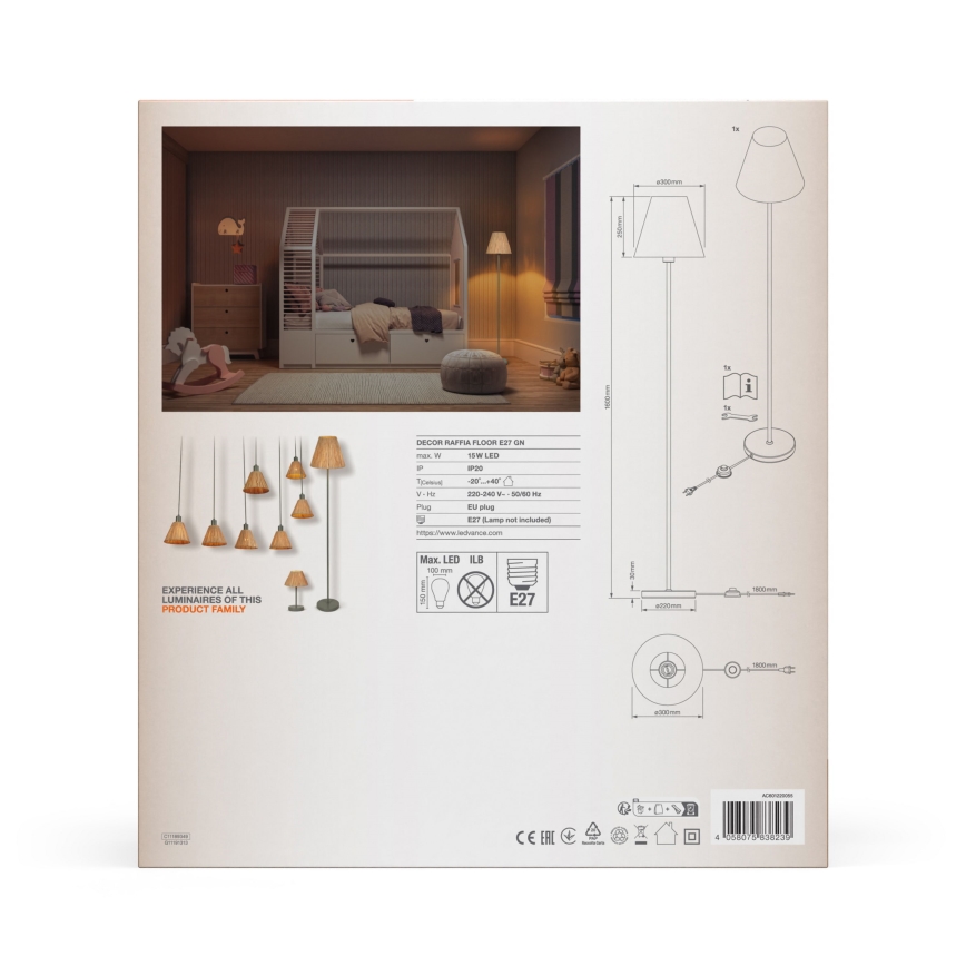 Ledvance - Gulvlampe DECOR RAFFIA 1xE27/15W/230V raffia bast