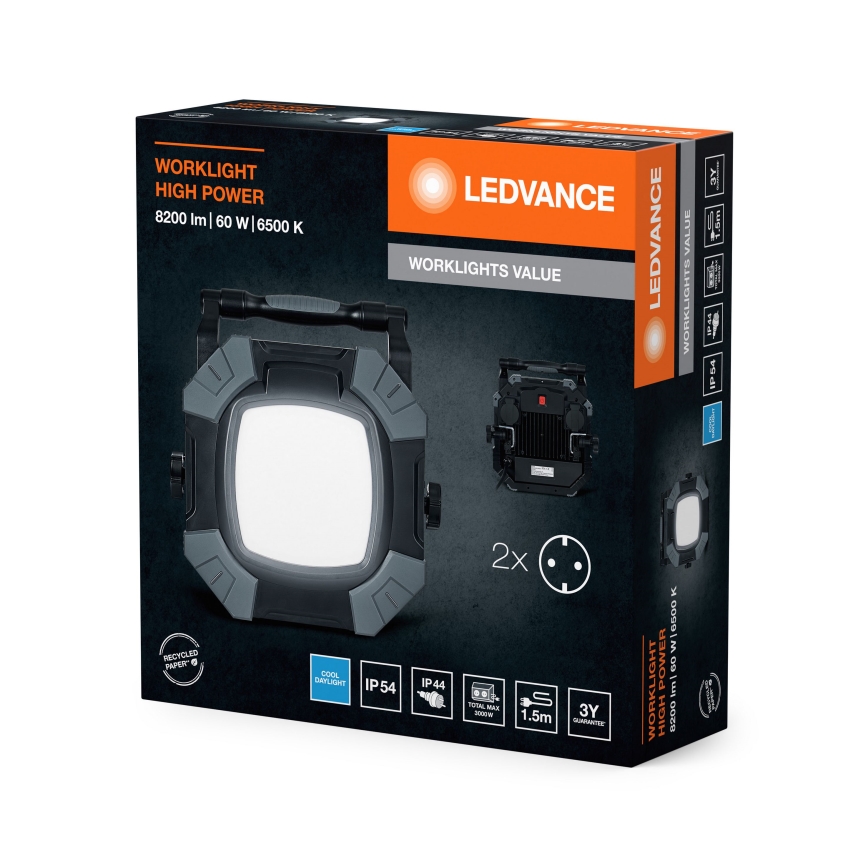 Ledvance - LED arbejdslampe med 2 stikkontakter dæmpbar LED/60W/230V IP54