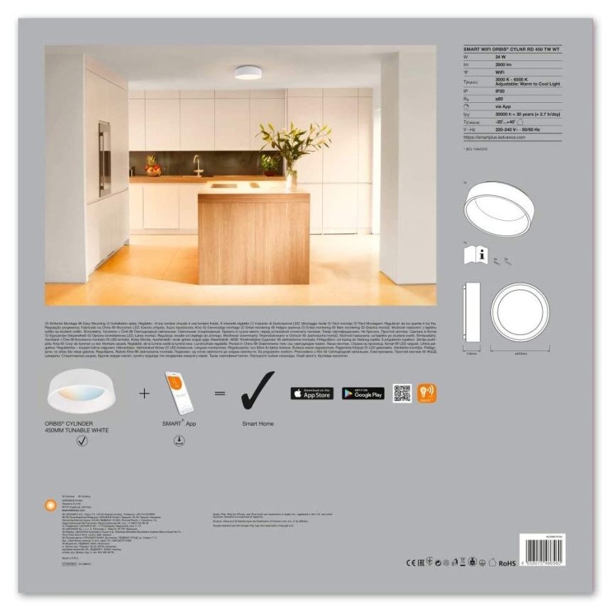 Ledvance - Dæmpbart SMART+ CYLINDER LED-armatur/26W/230V 3000K-6500K Wi-Fi