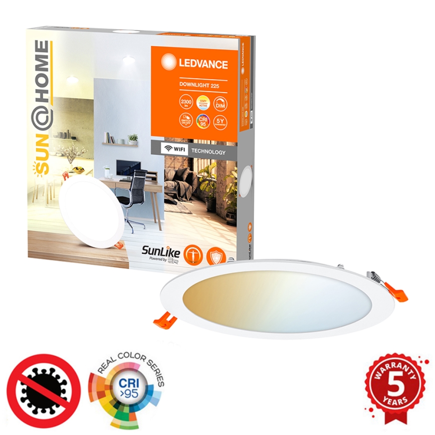 Ledvance - LED indbygningslampe dæmpbar SUN@HOME LED/22W/230V 2200-5000K CRI 95 Wi-Fi