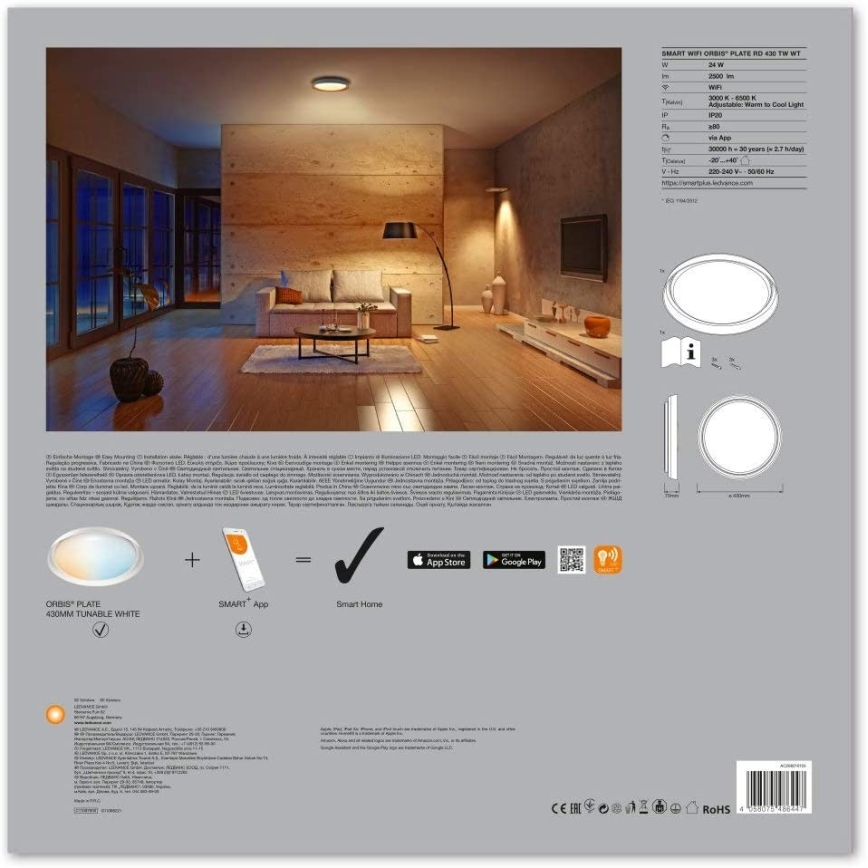 Ledvance - LED lampe dæmpbar SMART+ PLATE LED/24W/230V 3000K-6500K Wi-Fi