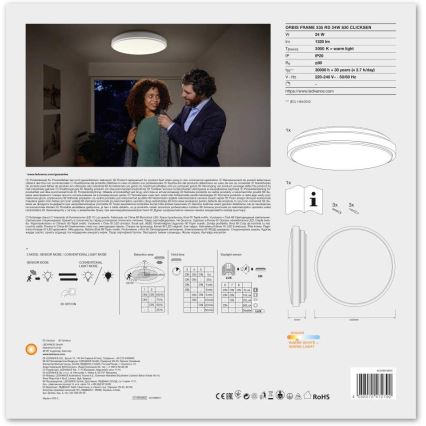 Ledvance - LED loftlampe med sensor ORBIS LED/24W/230V 3000K