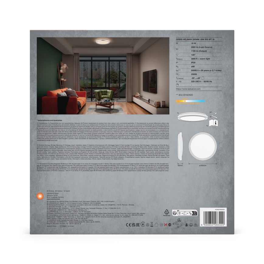 Ledvance - LED loftlampe ORBIS HELMAN LED/16W/230V diameter 29,5 cm sølvfarvet