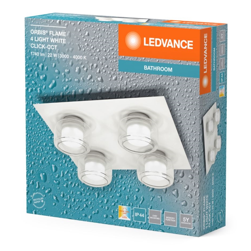 Ledvance - LED loftlampe til badeværelse ORBIS FLAME 4xLED/5,5W/230V 3000/4000K IP44 hvid