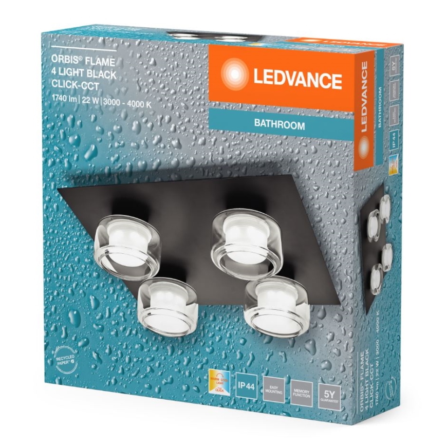 Ledvance - LED loftlampe til badeværelse ORBIS FLAME 4xLED/5,5W/230V 3000/4000K IP44 sort