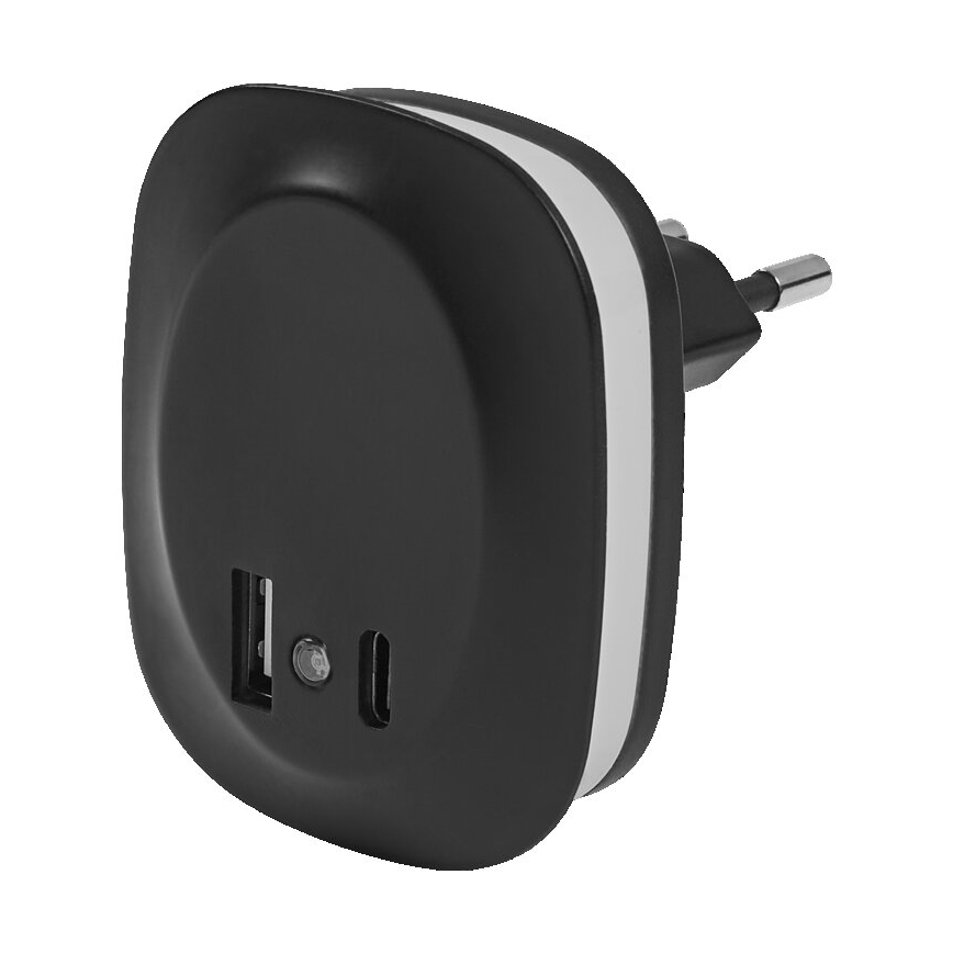 Ledvance - LED natlampe med sensor til stikkontakt og USB LUNETTA LED/12,5W/230V 3000K sort