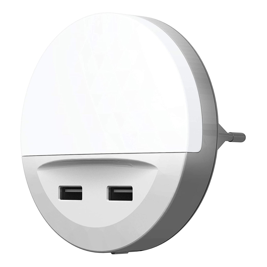 Ledvance - LED natlampe med stik og sensor LUNETTA 2xUSB LED/13W/230V