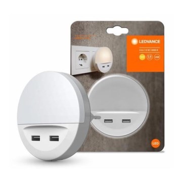 Ledvance - LED-natlampe til stikkontakt med sensor LUNETTA 2xUSB LED/13W/230V
