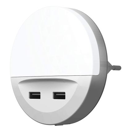 Ledvance - LED-natlampe til stikkontakt med sensor LUNETTA 2xUSB LED/13W/230V
