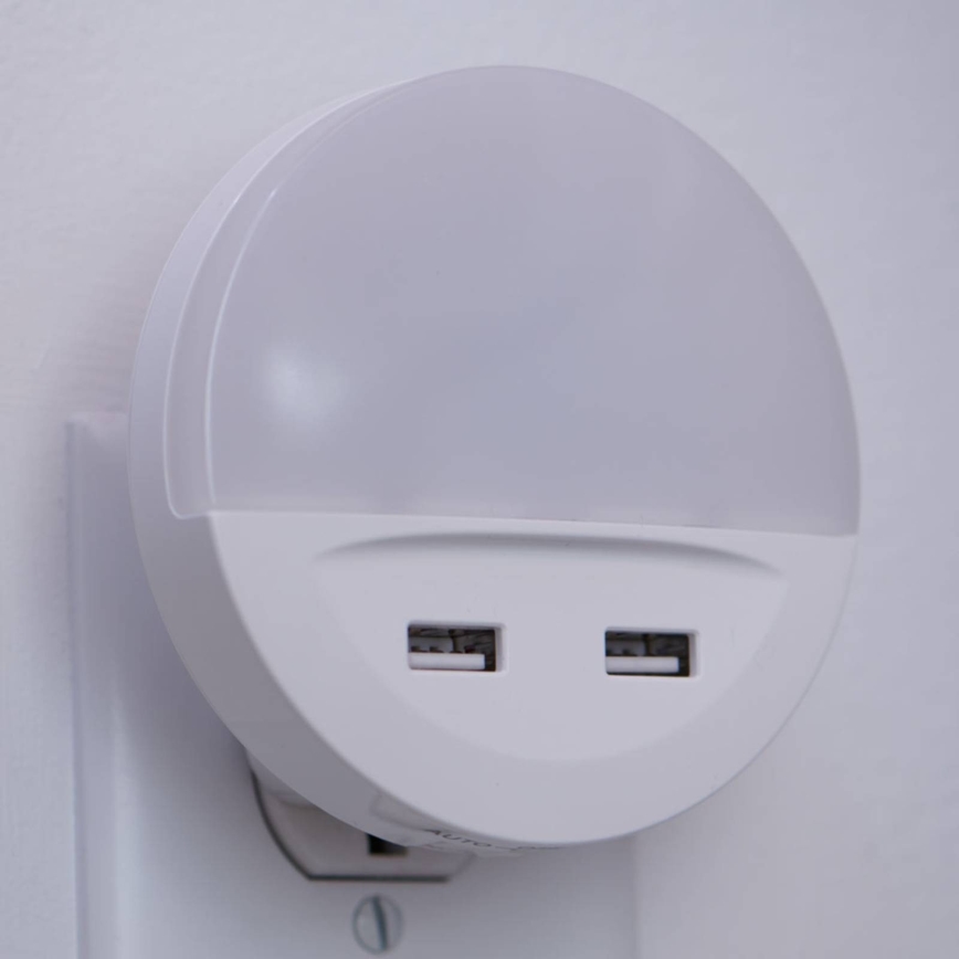 Ledvance - LED-natlampe til stikkontakt med sensor LUNETTA 2xUSB LED/13W/230V