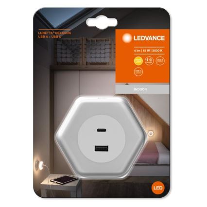 Ledvance - LED navigationslampe til stikkontakt med USB LUNETTA LED/15W/230V