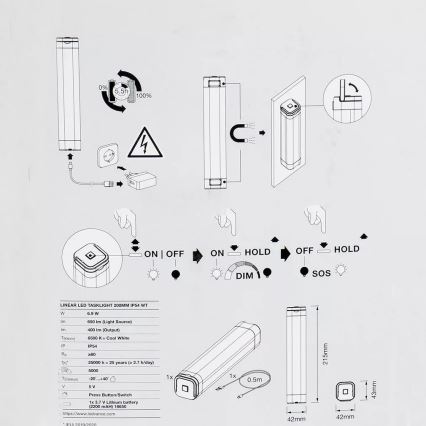 Ledvance - LED orienteringslampe dæmpbar LINEAR LED/6,9W/5V 2200 mAh IP54