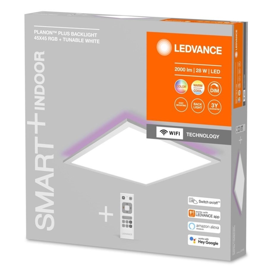 Ledvance - LED panel dæmpbart RGBW-farver SMART+ PLANON LED/28W/230V Wi-Fi + fjernbetjening