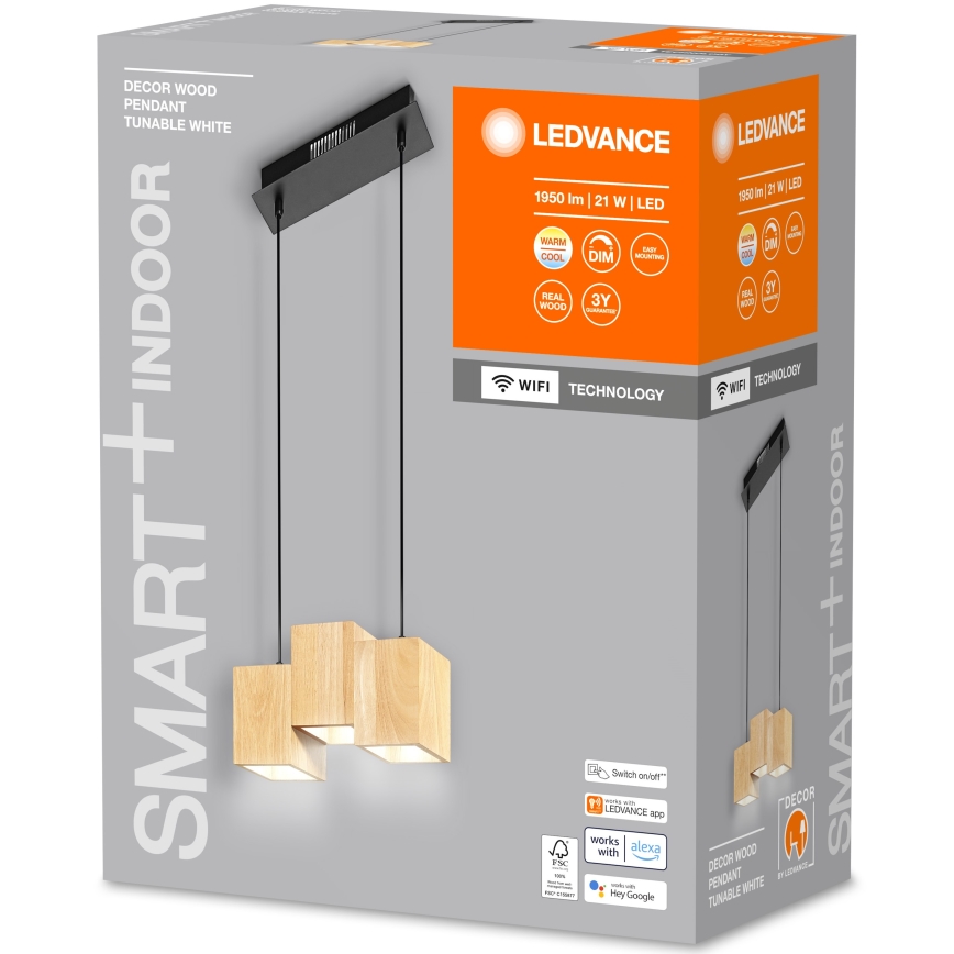 Ledvance - LED pendel dæmpbar DECOR WOOD 3xLED/7W/230V Wi-Fi