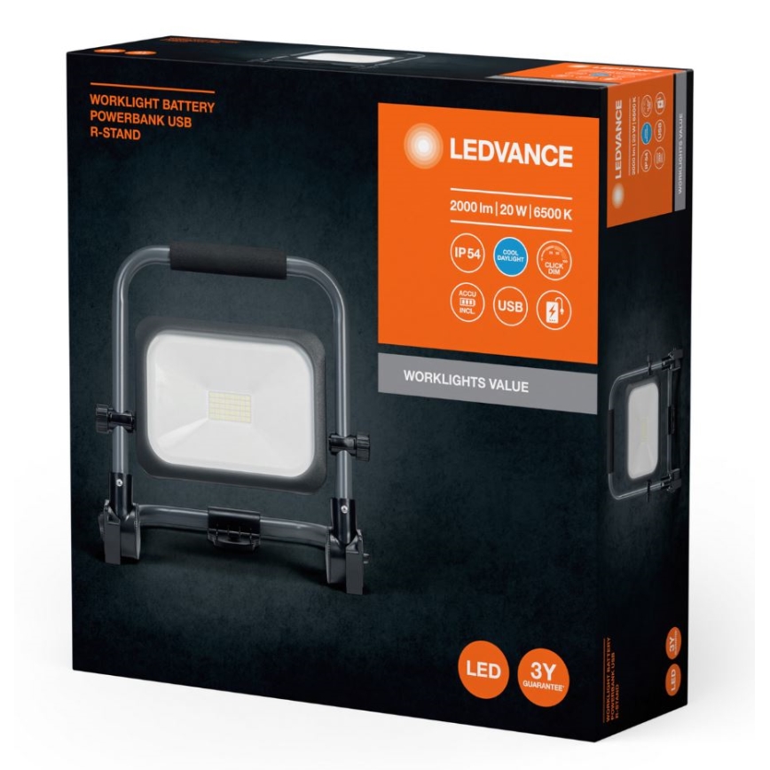 Ledvance - Udendørs LED projektør dæmpbar og genopladelig WORKLIGHT BATTERY LED/20W/5V 2200 mAh IP54