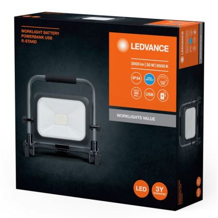 Ledvance - LED Dæmpbar udendørs rechargeable projektør WORKLIGHT BATTERY LED/30W/5V IP54